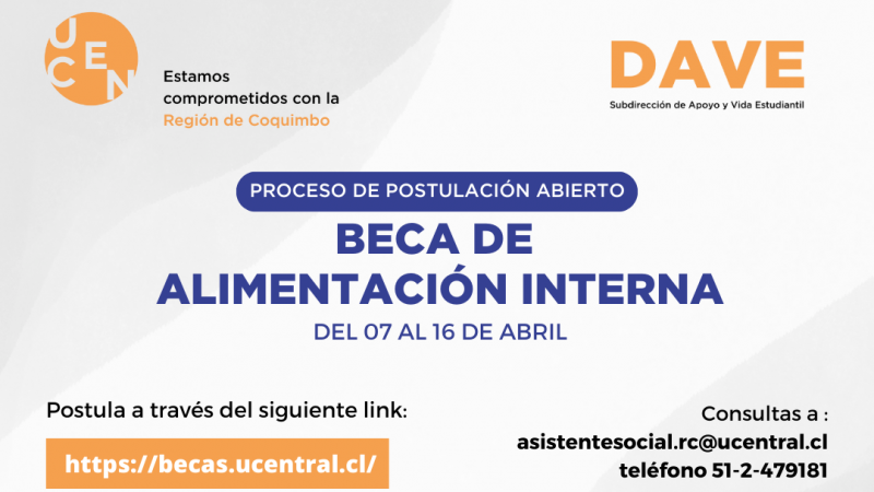 DAVE informa que ya se encuentra disponible el proceso de postulación a beca de alimentación interna 2025